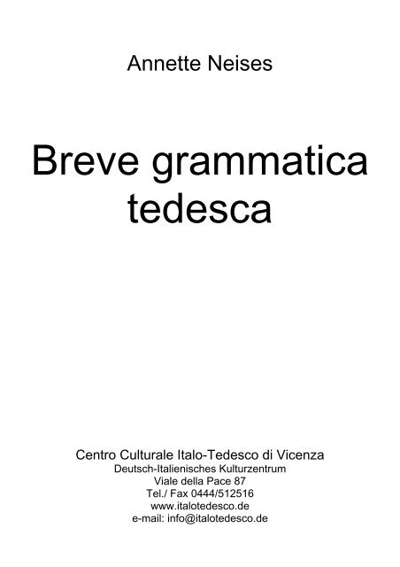 Breve Grammatica Tedesca Centro Culturale Italotedesco