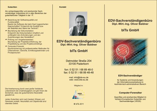 Flyer EDV-Sachverständigenbüro - Ing Oliver Baldner