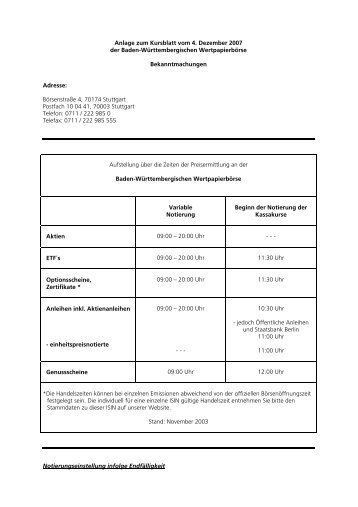 Anlage zum Kursblatt vom 4. Dezember 2007 der ... - Börse Stuttgart