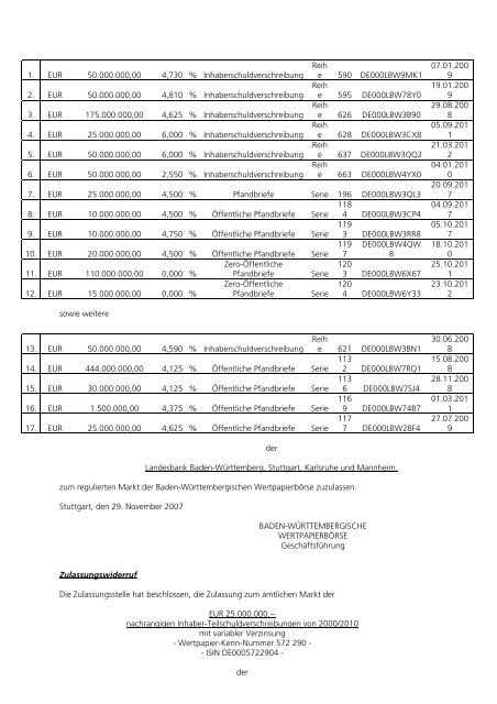 Anlage zum Kursblatt vom 4. Dezember 2007 der ... - Börse Stuttgart