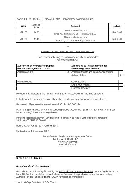 Anlage zum Kursblatt vom 4. Dezember 2007 der ... - Börse Stuttgart