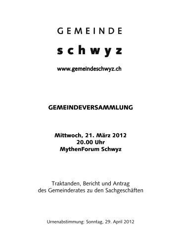 GEMEINDEVERSAMMLUNG - Gemeinde Schwyz