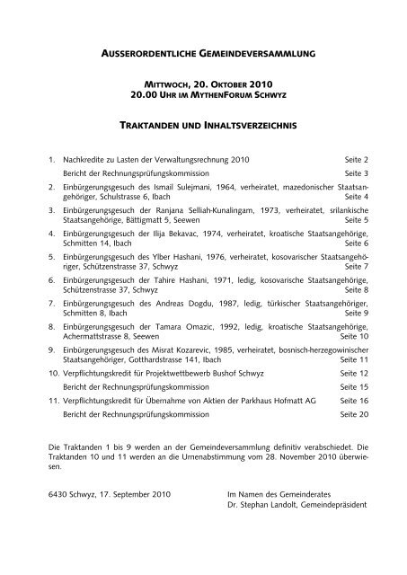 AUSSERORDENTLICHE ... - Gemeinde Schwyz