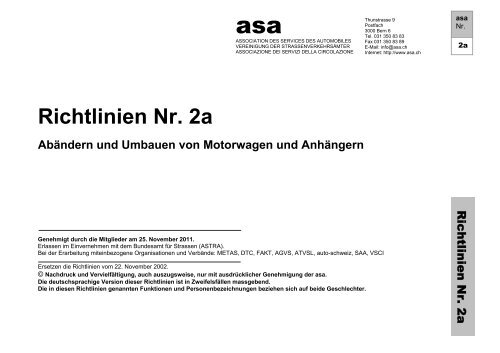 Richtlinien Nr. 2a: Abändern und Umbauen von Motorwagen