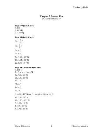 Chapter 2 Answer Key - BC Science Physics 11