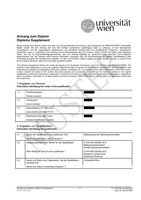 Anhang zum Diplom Diploma Supplement - Student Point ...