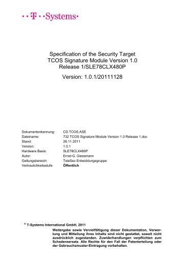 Specification of the Security Target TCOS Signature Module Version ...