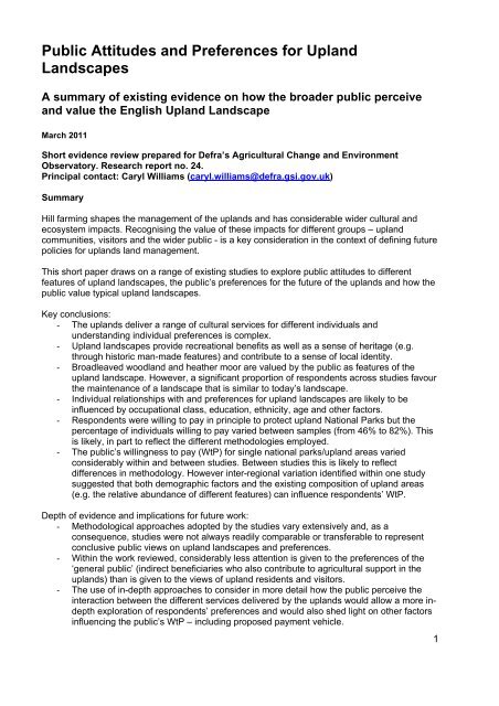 Public Attitudes and Preferences for Upland Landscapes - Defra