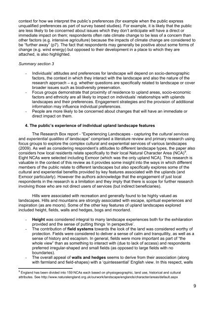 Public Attitudes and Preferences for Upland Landscapes - Defra