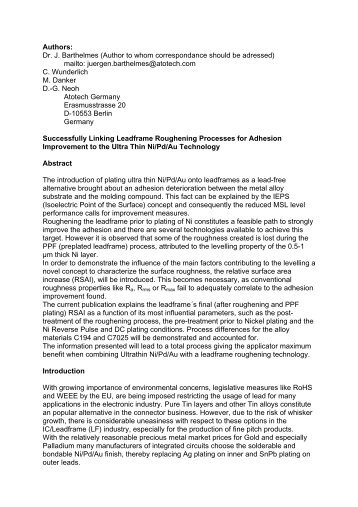 Successfully Linking Leadframe Roughening Processes - Atotech