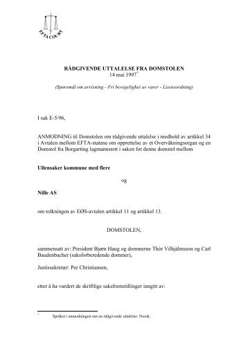 RDGIVENDE UTTALELSE FRA DOMSTOLEN - EFTA Court