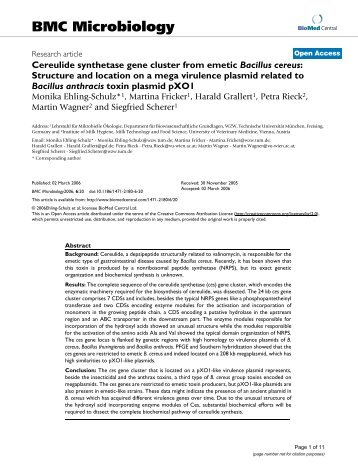 Cereulide synthetase gene cluster from emetic Bacillus cereus ...