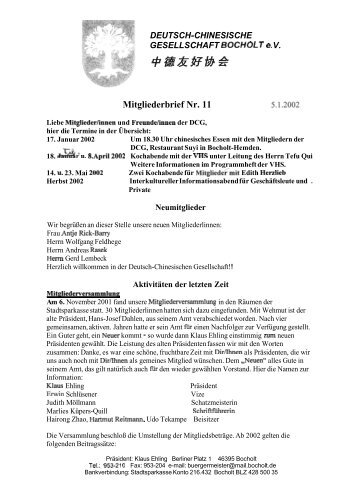 Mitgliederbrief Nr. 11 - Deutsch-Chinesische Gesellschaft Bocholt eV