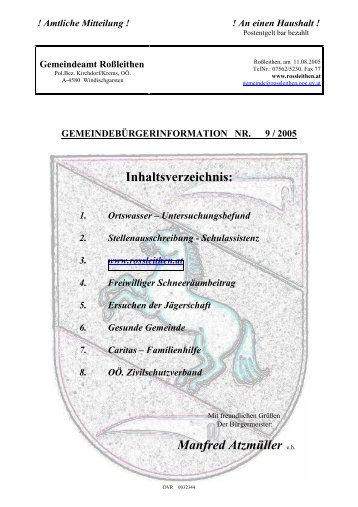 Inhaltsverzeichnis: Manfred Atzmüller e.h. - Gemeinde Roßleithen