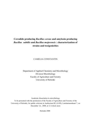 Cereulide producing Bacillus cereus and amylosin - Helda - Helsinki.fi