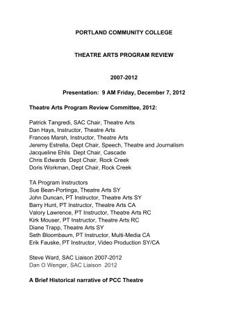 PORTLAND COMMUNITY COLLEGE THEATRE ARTS PROGRAM ...