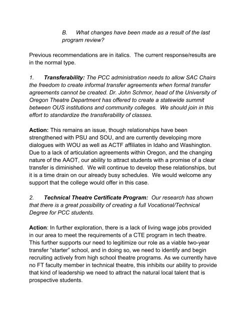 PORTLAND COMMUNITY COLLEGE THEATRE ARTS PROGRAM ...