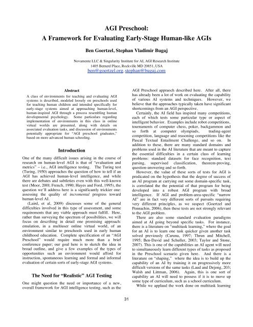 A Framework for Evaluating Early-Stage Human - of Marcus Hutter