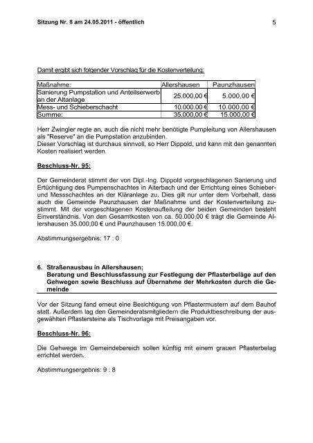 8. Öffentliche Sitzung des Gemeinderates Allershausen vom 24.05