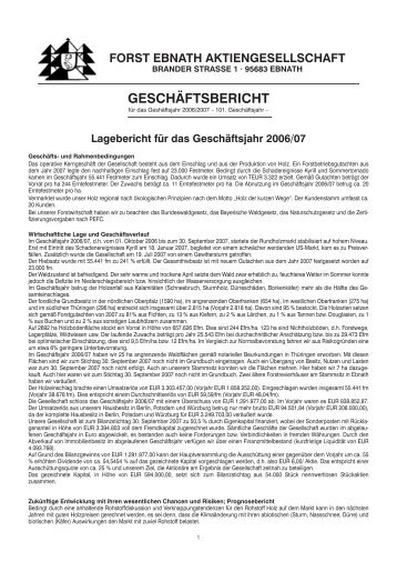 Geschäftsbericht für das Geschäftsjahr 2006/2007 - Forst Ebnath AG