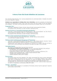 Summary of Internship Requirements - Ecole Hôtelière de Lausanne