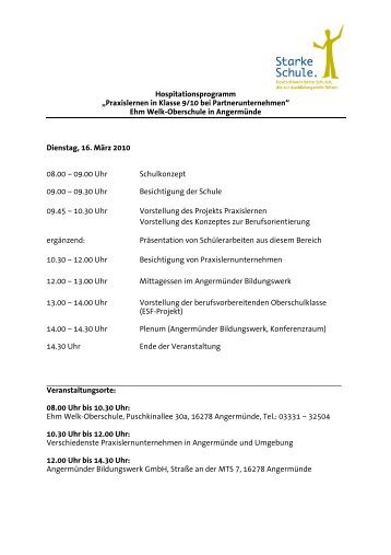 Programm Hospitation Ehm Welk - Starke Schule