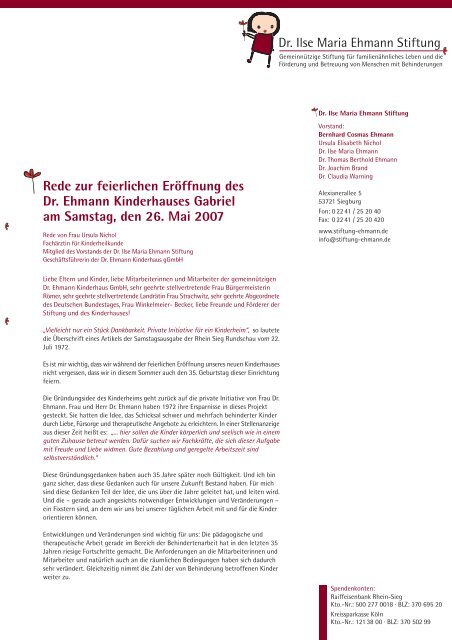 Rede Von U Nichol Zur Eroffnung Dr Ilse Maria Ehmann Stiftung