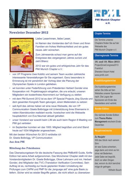 Newsletter Dezember 2012 - Project Management Institute Munich ...