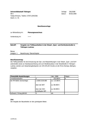 Vorlage 256/2008 vom 09.06.2008 - in Tübingen