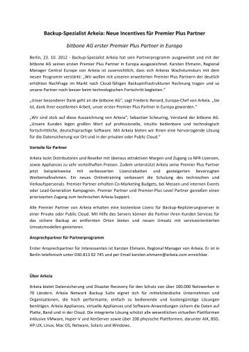 Backup-‐Spezialist Arkeia: Neue Incentives für Premier Plus Partner ...