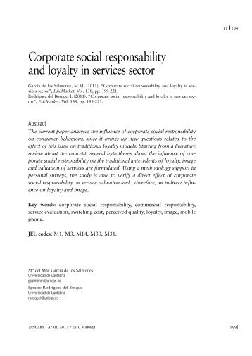 Corporate social responsability and loyalty in services sector - Esic