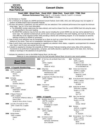 Solo and Ensemble List - School District of South Milwaukee, WI