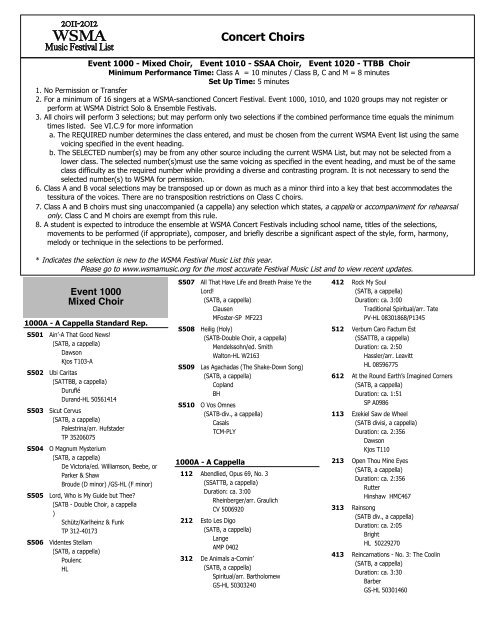 Solo and Ensemble List - School District of South Milwaukee, WI