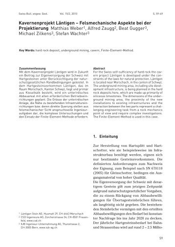 Kavernenprojekt Läntigen - Bulletin für angewandte Geologie