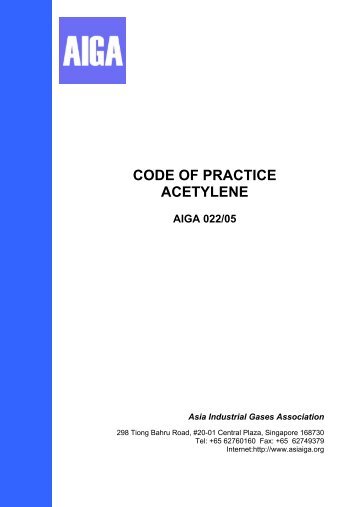code of practice acetylene aiga 022/05