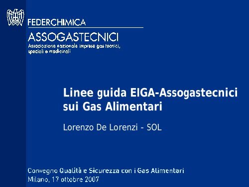 Linee guida EIGA-Assogastecnici sui Gas Alimentari