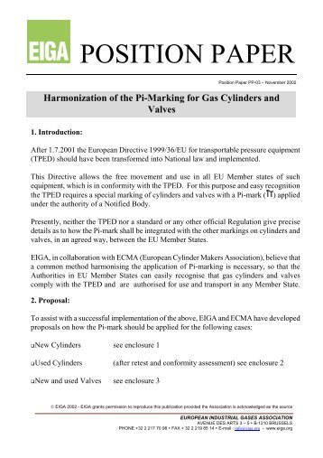 Harmonization of the Pi-Marking for Gas Cylinders - eiga