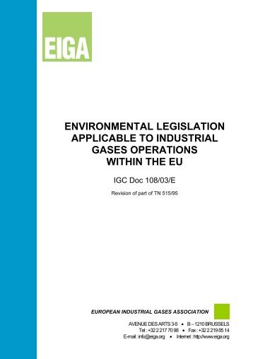 environmental legislation applicable to industrial gases ... - eiga