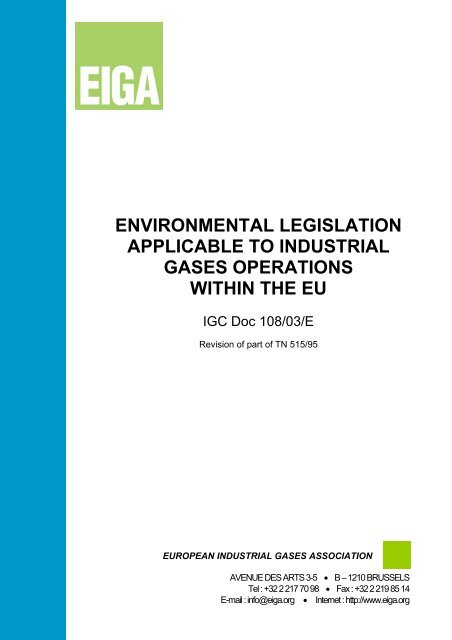 environmental legislation applicable to industrial gases ... - eiga