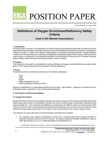 Definitions of Oxygen Enrichment/Deficiency Safety Criteria - eiga