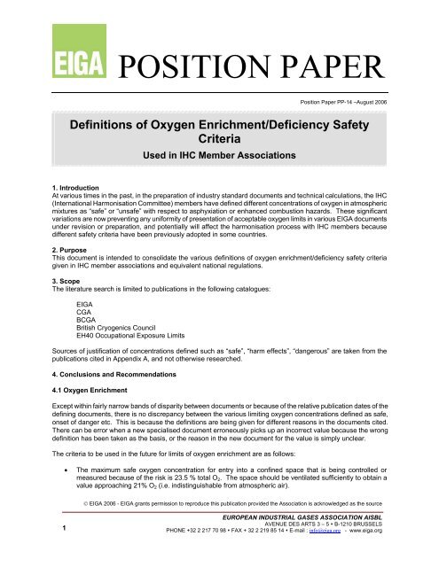 Definitions of Oxygen Enrichment/Deficiency Safety Criteria - eiga