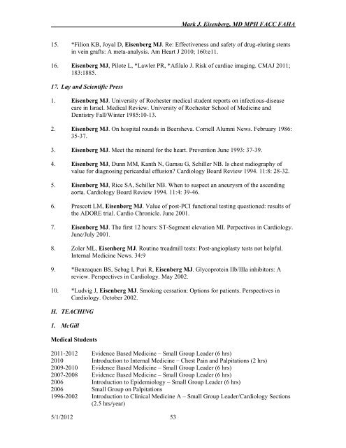 Mark J. Eisenberg, MD MPH FACC FAHA 5
