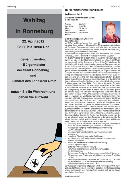 Ronneburger Anzeiger 08/2012 - der Stadt Ronneburg / Thüringen