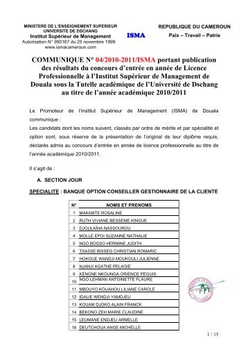 Résultats licences pro - ISMA