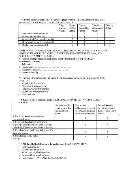 Hinnangud Eesti kodakondsuspoliitikale (2008)