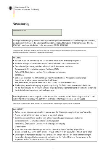 BLE Neu-Antrag Vermarktungsgenehmigung