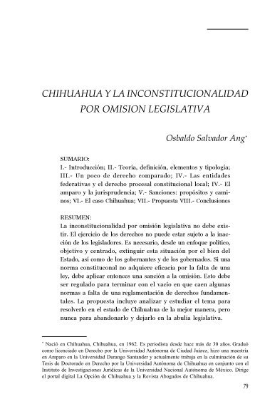 CHIHUAHUA Y LA INCONSTITUCIONALIDAD POR OMISION LEGISLATIVA