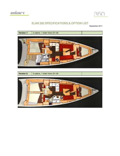 ELAN 350 SPECIFICATIONS &amp; OPTION LIST - Elan Yachts