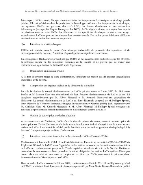 NOTE D'INFORMATION DE L'INITIATEUR RELATIVE A L ... - LaCie