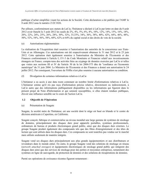 NOTE D'INFORMATION DE L'INITIATEUR RELATIVE A L ... - LaCie